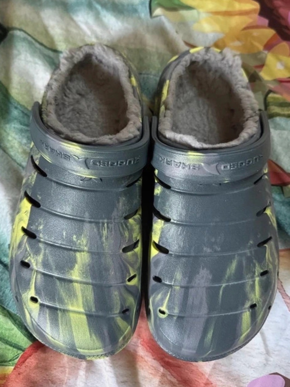 Kids Fleece-Lined Slip-On Clogs - Gray and Yellow